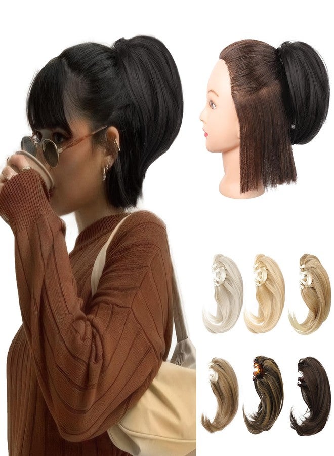 REECHO Ponytail Extension, 7" Mini Claw Clip in Ponytail Hair Extensions Short Natural Straight Wavy Messy Bun Hair Pieces for Women with Short Thin Hair - Off Black - Image 1